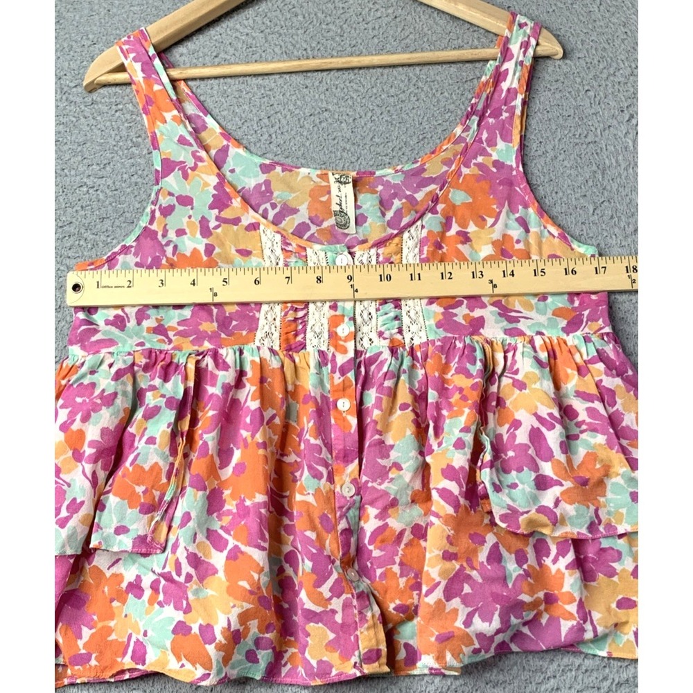 Free People Top Womens Size Small  Pink Floral Sleeveless Layer Ruffle Tank Top - Picture 3 of 8